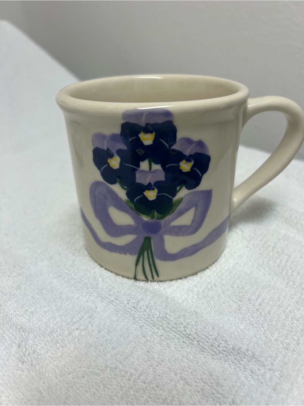 Unbranded Vintage Purple Floral Bouquet with Ribbon Hand Painted Mug